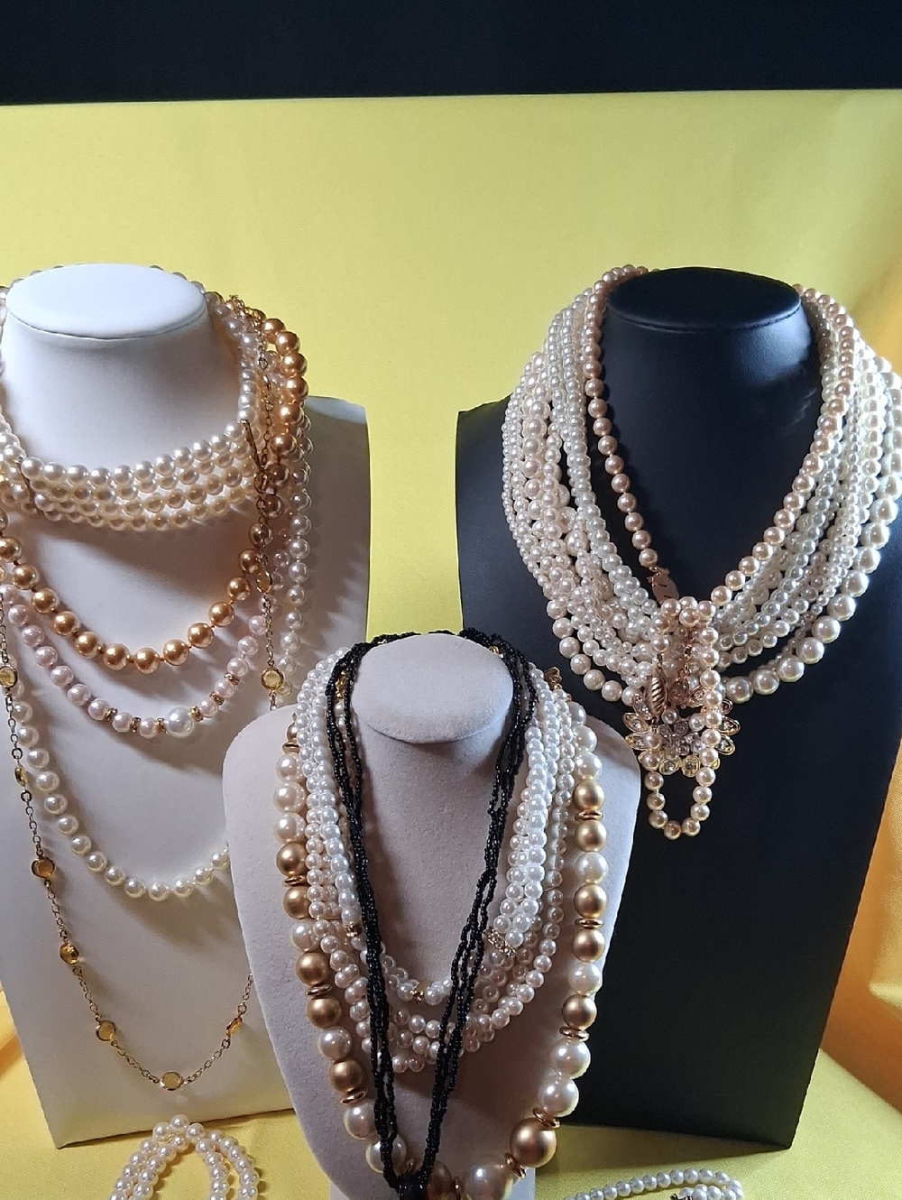 Huge Faux Pearl Jewelry Lot Necklaces and Three Bracelets